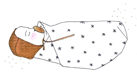 Illustration bébé emmailloté